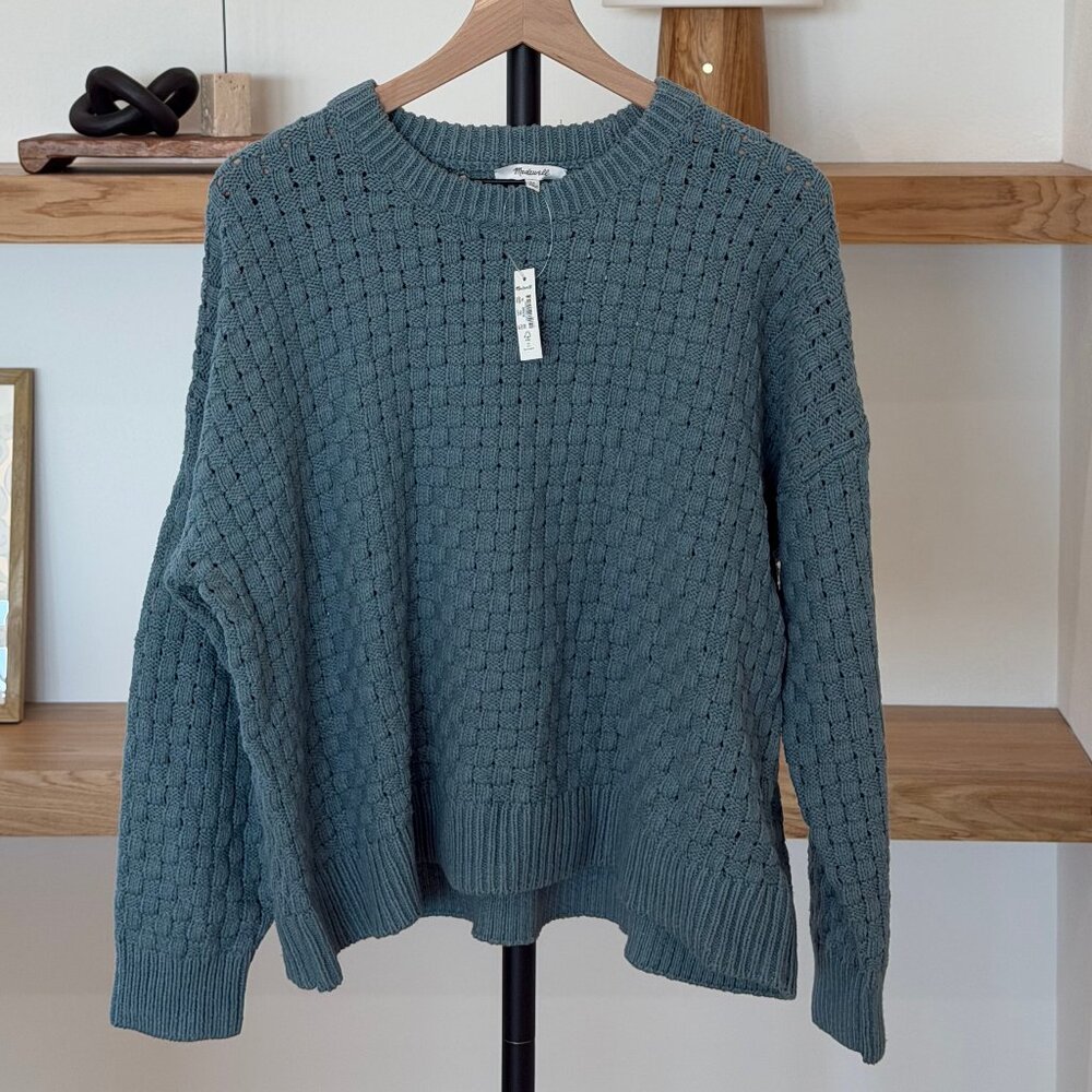 NWT Madewell Basketweave-Stitch Sweater - Steely Ocean - XS